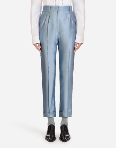 Shop Dolce & Gabbana High-waisted Pants In Shantung In Light Blue