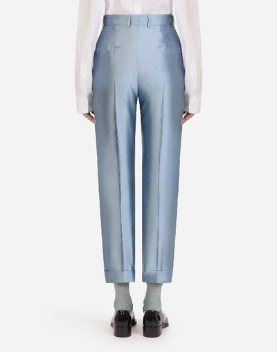 Shop Dolce & Gabbana High-waisted Pants In Shantung In Light Blue