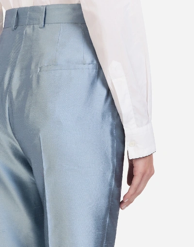 Shop Dolce & Gabbana High-waisted Pants In Shantung In Light Blue