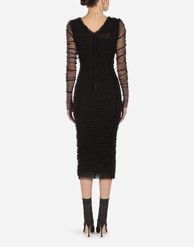 Shop Dolce & Gabbana Draped Stretch Tulle Dress In Black