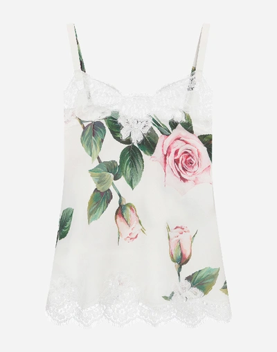 Shop Dolce & Gabbana Tropical Rose Print Lingerie Top In Charmeuse In Floral Print