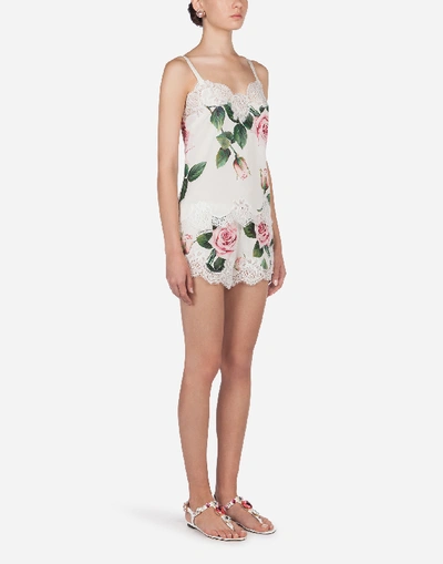 Shop Dolce & Gabbana Tropical Rose Print Lingerie Top In Charmeuse In Floral Print