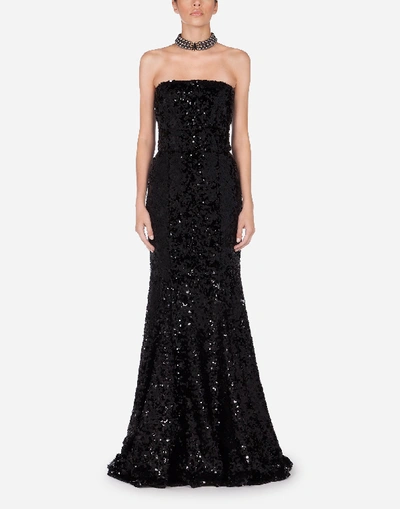 Shop Dolce & Gabbana Long Sequined Dress In Black