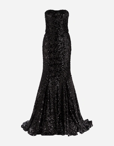 Shop Dolce & Gabbana Long Sequined Dress In Black