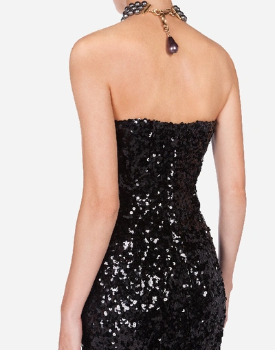 Shop Dolce & Gabbana Long Sequined Dress In Black