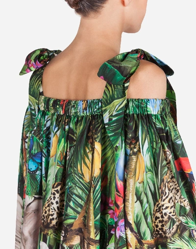 Shop Dolce & Gabbana Short Poplin Dress With Braces And Jungle Print In Multicolored