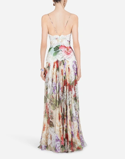 Shop Dolce & Gabbana Chiffon Slip Dress With Mixed Floral Print And Lace Details