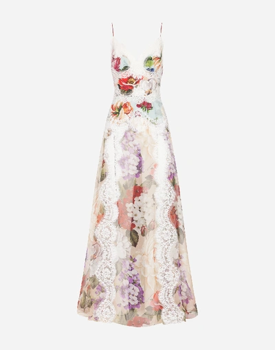 Shop Dolce & Gabbana Chiffon Slip Dress With Mixed Floral Print And Lace Details
