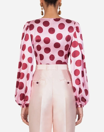 Shop Dolce & Gabbana Large Polka-dot Print Satin Top In Pink