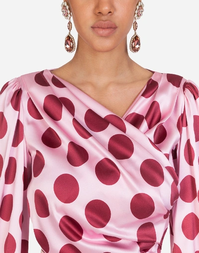 Shop Dolce & Gabbana Large Polka-dot Print Satin Top In Pink