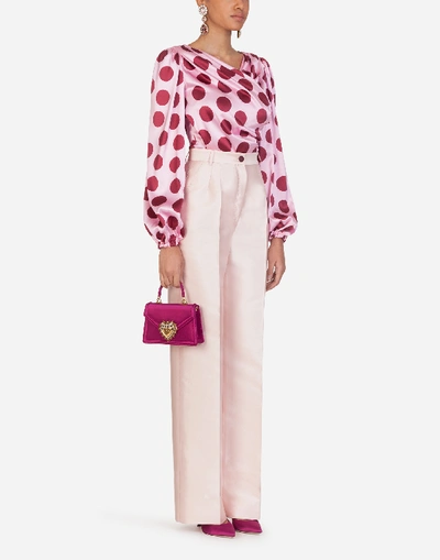 Shop Dolce & Gabbana Large Polka-dot Print Satin Top In Pink