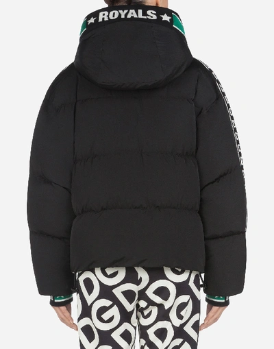 Shop Dolce & Gabbana Short Nylon Down Jacket With Dg Logo Bands In Black