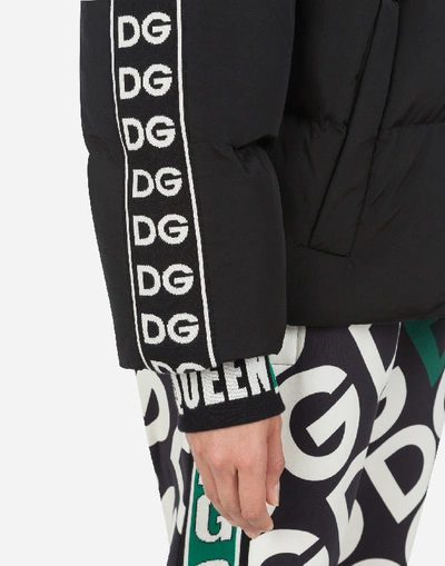 Shop Dolce & Gabbana Short Nylon Down Jacket With Dg Logo Bands In Black