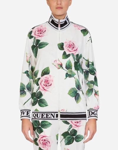 Shop Dolce & Gabbana Cady Fabric Tropical Rose Print Zip-up Hoodie In Floral Print