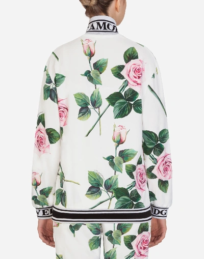 Shop Dolce & Gabbana Cady Fabric Tropical Rose Print Zip-up Hoodie In Floral Print