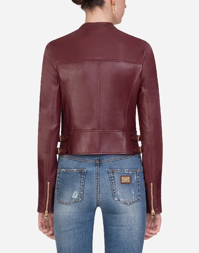 Shop Dolce & Gabbana Leather Biker Jacket In Burgundy