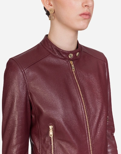 Shop Dolce & Gabbana Leather Biker Jacket In Burgundy