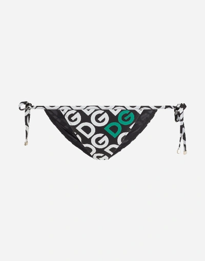 Shop Dolce & Gabbana String Bikini Bottoms With Dg Logo Print In Multicolor