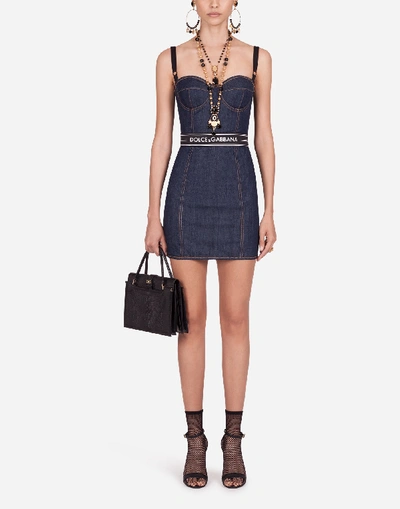 Shop Dolce & Gabbana Short Belted Denim Corset Dress