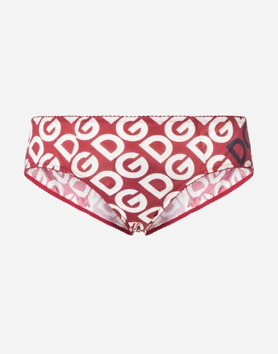 Shop Dolce & Gabbana Jersey Briefs With Dg Logo Print In Multicolor