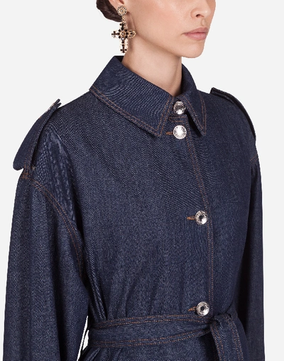 Shop Dolce & Gabbana Denim Trench Coat In Blue