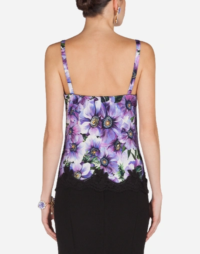 Shop Dolce & Gabbana Satin Lingerie Top With Lace And Anemone Print In Floral Print