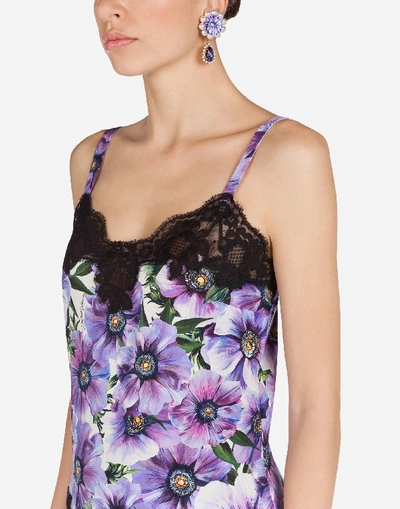 Shop Dolce & Gabbana Satin Lingerie Top With Lace And Anemone Print In Floral Print