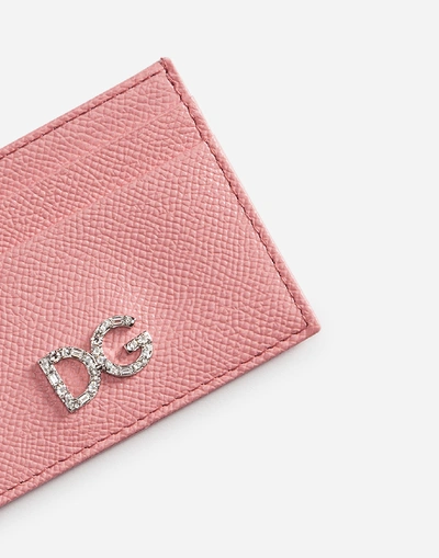 Shop Dolce & Gabbana Dauphine Calfskin Card Holder With Dg Crystal Logo