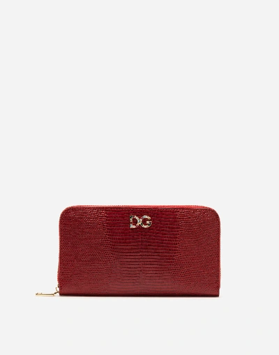 Shop Dolce & Gabbana Zip-around Wallet In Iguana Print Calfskin In Red
