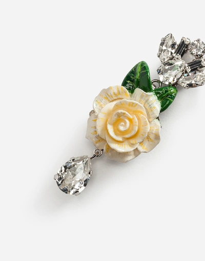 Shop Dolce & Gabbana Drop Earrings With Roses In Silver