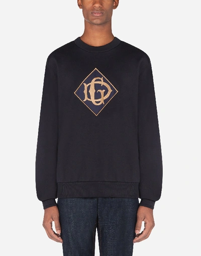 Shop Dolce & Gabbana Cotton Sweatshirt With Dg Logo In Blue
