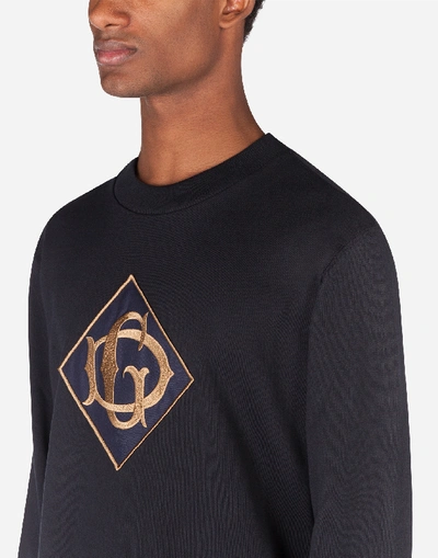 Shop Dolce & Gabbana Cotton Sweatshirt With Dg Logo In Blue