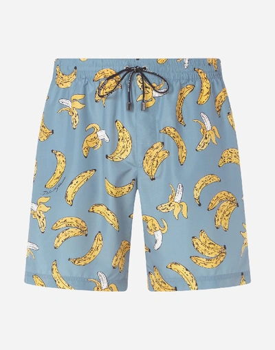 Shop Dolce & Gabbana Medium Swimming Trunks In Banana Print In Light Blue