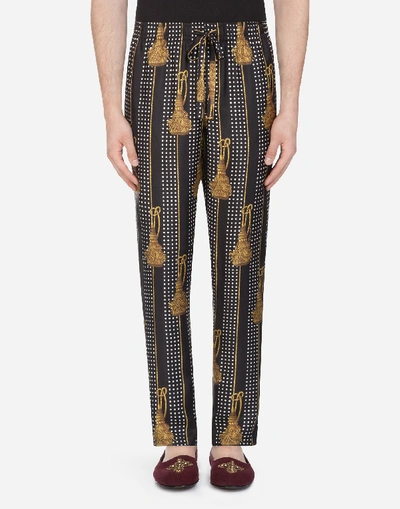 Shop Dolce & Gabbana Pajama Pants In Printed Silk In Black