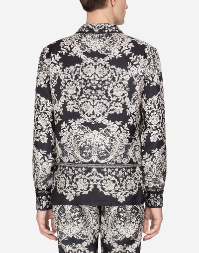 Shop Dolce & Gabbana Pajama Blouse In Printed Silk In Black
