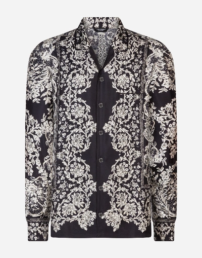 Shop Dolce & Gabbana Pajama Blouse In Printed Silk In Black