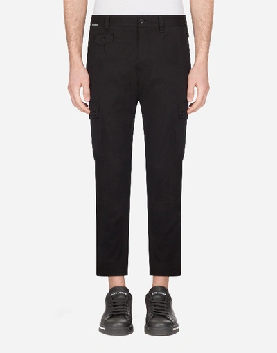 Shop Dolce & Gabbana Stretch Cotton Cargo Pants In Black