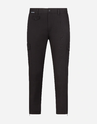 Shop Dolce & Gabbana Stretch Cotton Cargo Pants In Black