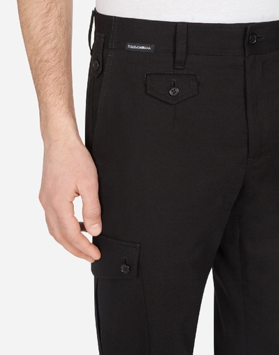 Shop Dolce & Gabbana Stretch Cotton Cargo Pants In Black