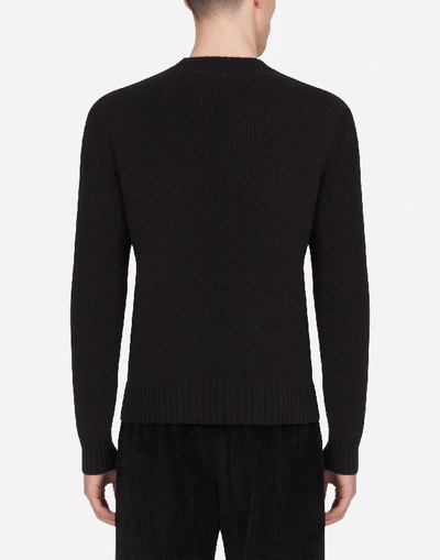 Shop Dolce & Gabbana Wool V-neck Sweater With Patch In Black