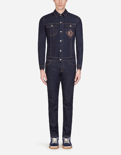 Shop Dolce & Gabbana Slim-fit Stretch Jeans With Patch