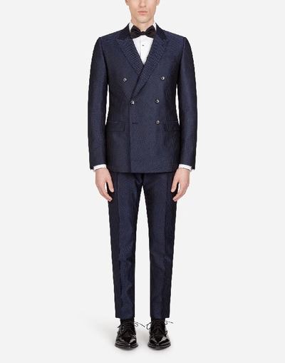 Shop Dolce & Gabbana Double-breasted Martini Suit With Small Jacquard Stars In Multicolored