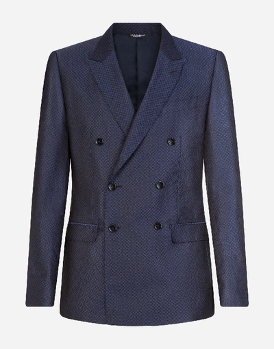 Shop Dolce & Gabbana Double-breasted Martini Suit With Small Jacquard Stars In Multicolored