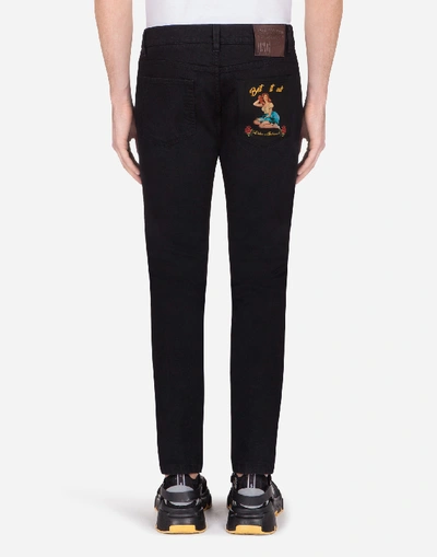 Shop Dolce & Gabbana Black Stretch Skinny Jeans With Patch In Blue