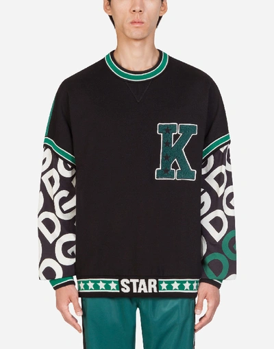 Shop Dolce & Gabbana Cotton Sweatshirt With Dg Logo Print And Patch In Black
