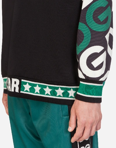 Shop Dolce & Gabbana Cotton Sweatshirt With Dg Logo Print And Patch In Black