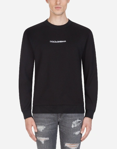Shop Dolce & Gabbana Cotton Sweatshirt With Embroidery In Black