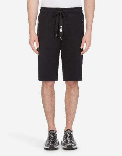 Shop Dolce & Gabbana Cotton Bermuda Jogging Shorts With Embroidery In Black
