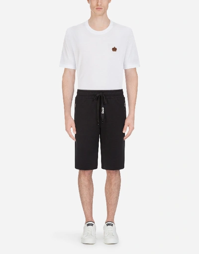 Shop Dolce & Gabbana Cotton Bermuda Jogging Shorts With Embroidery In Black