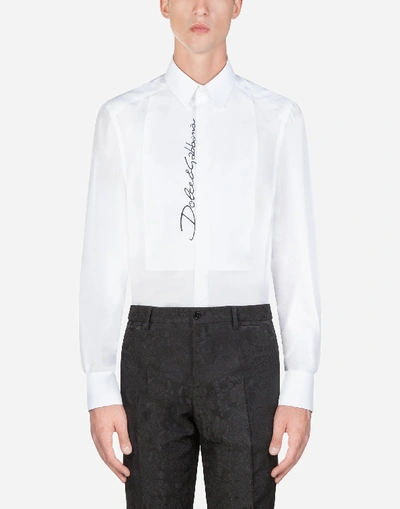 Shop Dolce & Gabbana Cotton Gold-fit Tuxedo Shirt With Embroidery